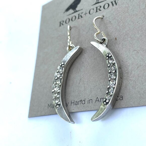 Rook+Crow by Patricia Locke Crescent Moon Earrings silver tone  Rhinestones - Picture 5 of 6